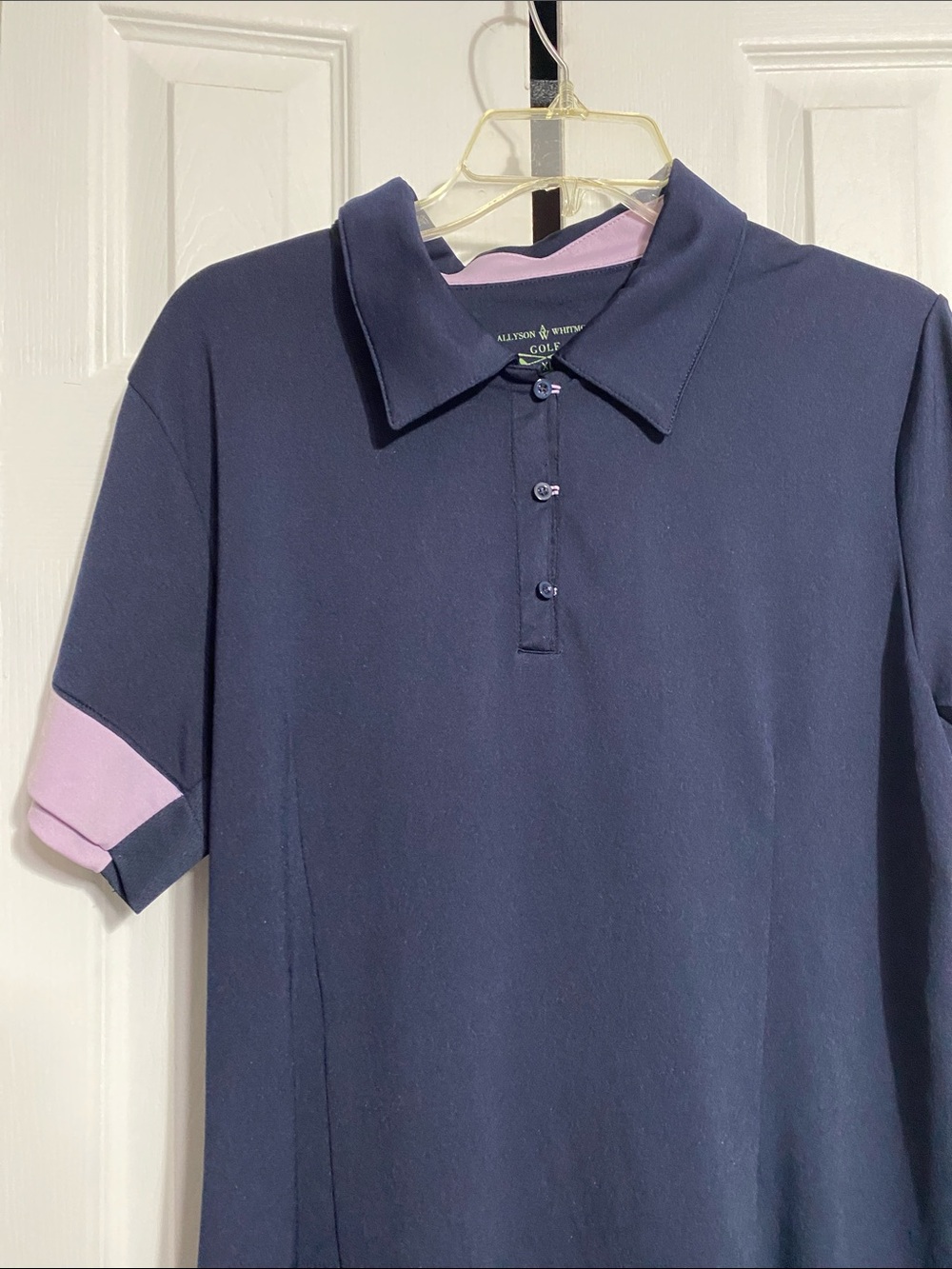 Allyson Whitmore Women's Golf Polo Shirt Short Sleeve Navy Blue & Lavender XL
